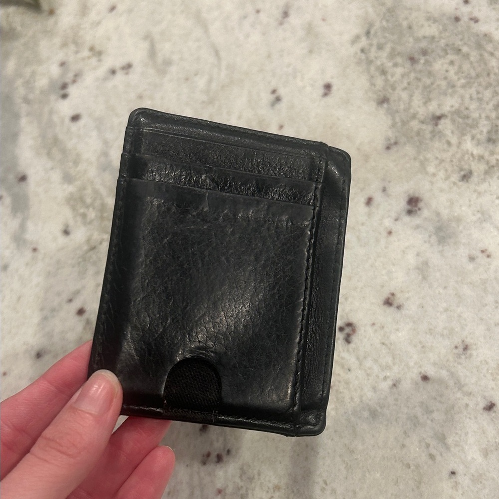 Black Leather Slim Wallet , card holder- ID slot, Card pockets 100% leather